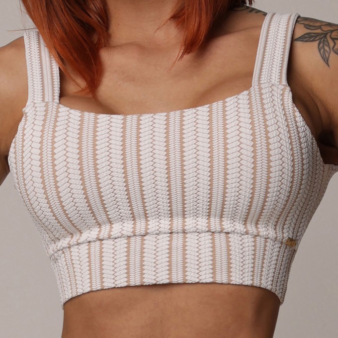 Top Faixa Jacquard Crochet Cappuccino