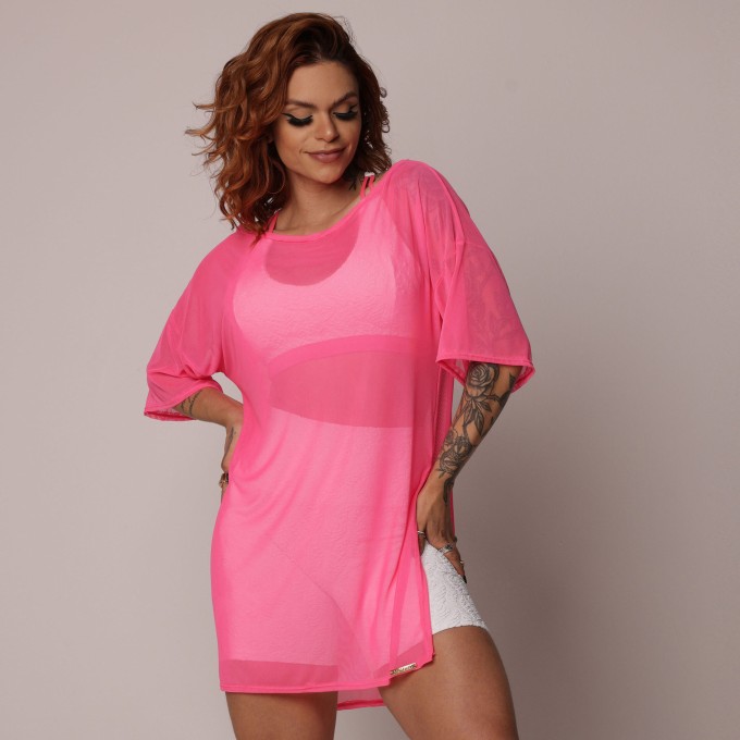 Chemise de Tule Rosa Neon