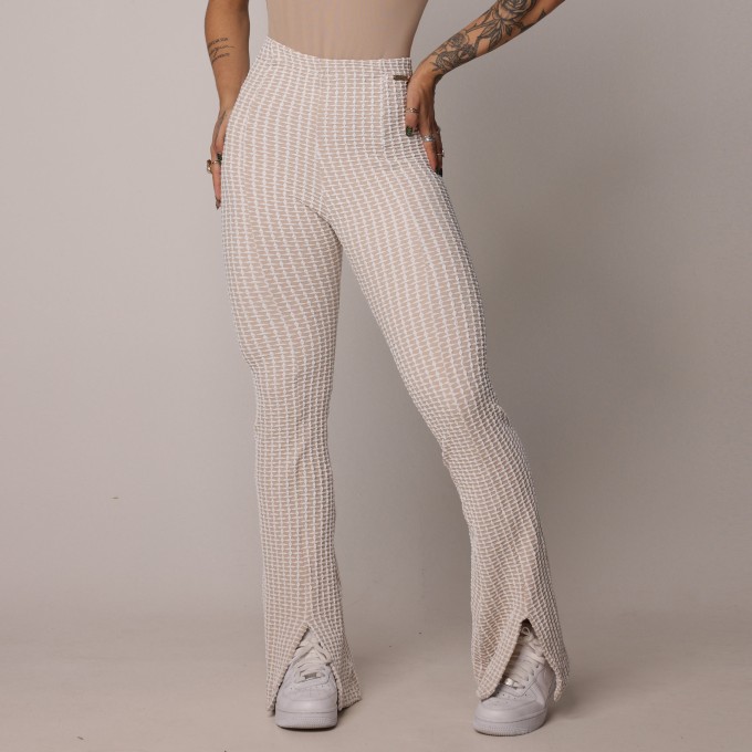 Calça Flare Jacquard Luxe Nude