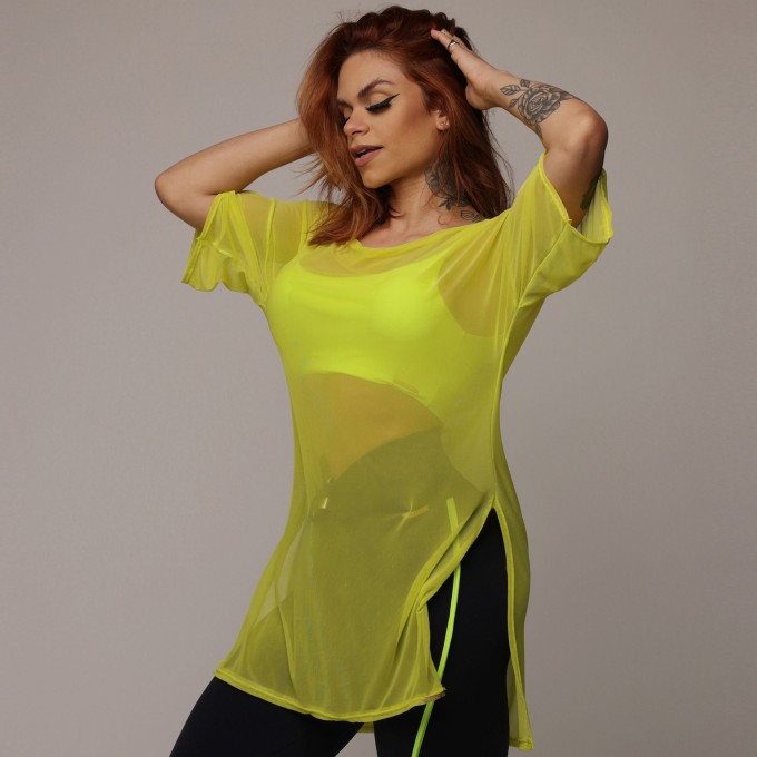 Chemise de Tule Amarelo Neon