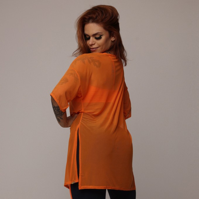 Chemise de Tule Laranja Neon