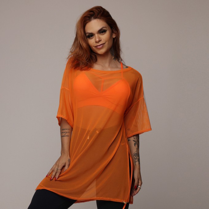 Chemise de Tule Laranja Neon