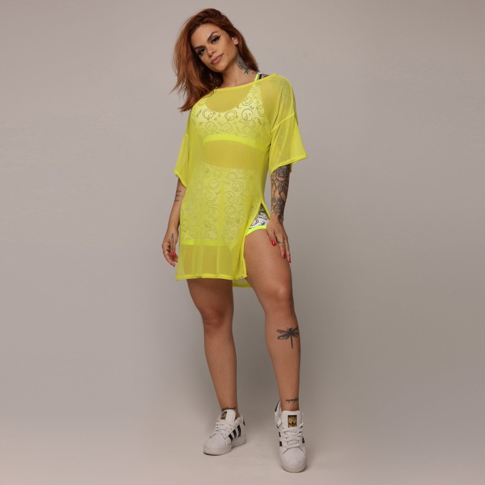 Chemise de Tule Amarelo Neon