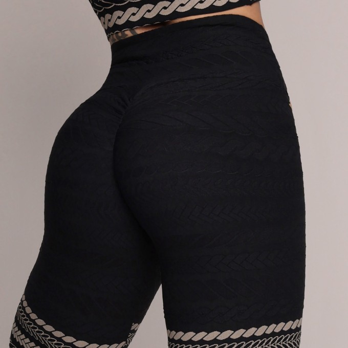 LEGGING EMPINA BUMBUM JACQUARD TRIBAL BLACK BARRADA
