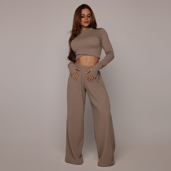 CALÇA PANTALONA CANELADO AREIA