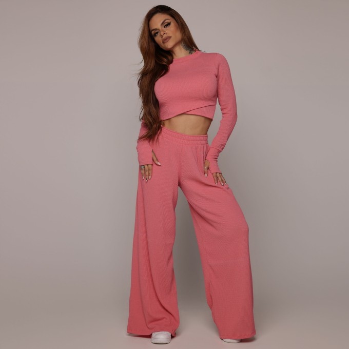 CALÇA PANTALONA CANELADO ROSA GOIABA