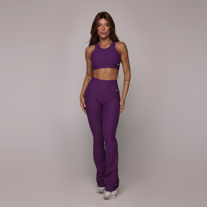 CALÇA FLARE JACQUARD FLOWERS PURPLE