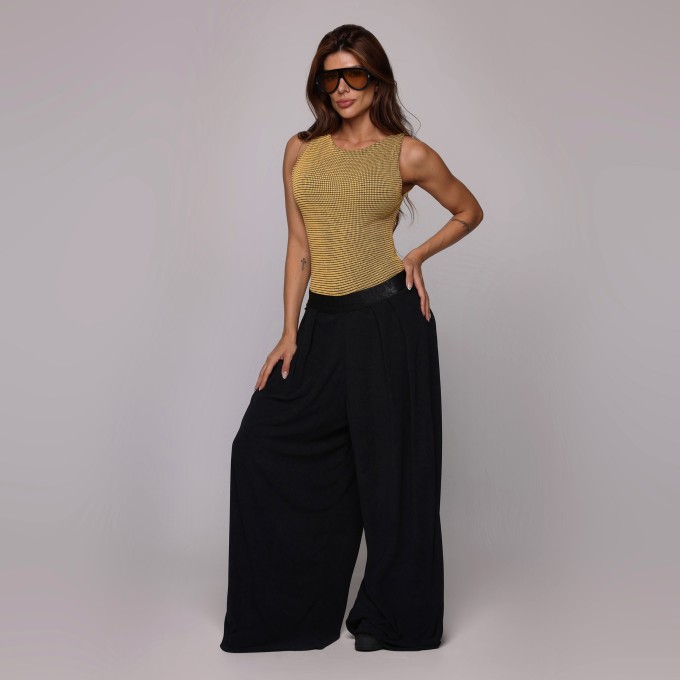 CALÇA PANTALONA AVELUDADA PRETA