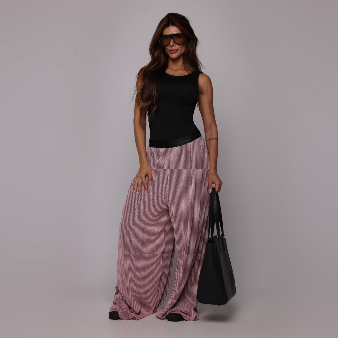CALÇA PANTALONA JACQUARD TWEED ROSÊ